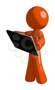 Orange Man Holding Tablet or Computer Device