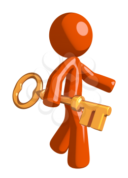 Orange Man Walking with Gold Key