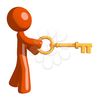 Orange Man Inserting Key