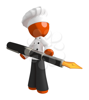 Orange Man Chef Standing With Fountain Pen