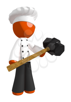 Orange Man Chef Holding Sledge Hammer