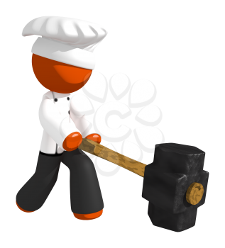 Orange Man Chef Hitting With Sledge Hammer