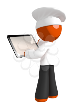 Orange Man Chef Checking Tablet