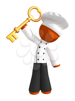 Orange Man Chef Holding Large Key