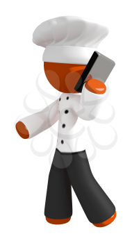 Orange Man Chef Using Phone