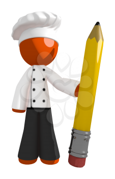 Orange Man Chef Holding Large Pencil
