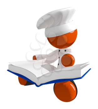 Orange Man Chef Reading Large  Recipe Cook Book While Sitting
