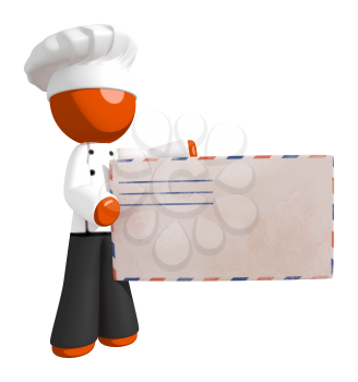 Orange Man Chef Presenting Giant Mail Letter Envelope