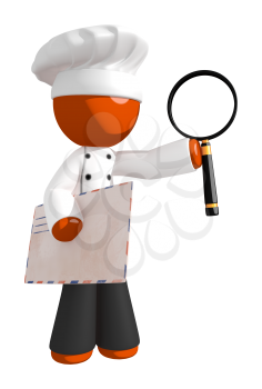 Orange Man Chef With Envelope and Magnifying Glass