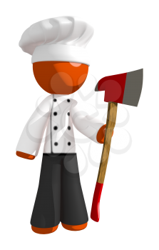 Orange Man Chef Holding Ax Upright