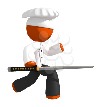Orange Man Chef Cutting with Ninja Sword