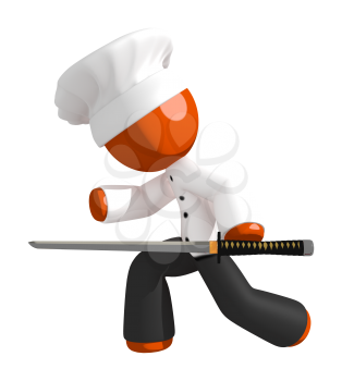 Orange Man Chef Ninja Sword Chopping