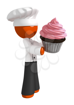 Orange Man Chef Presenting Giant Cupcake