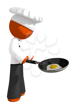 Orange Man Chef with Frying Pan and Egg Cooking