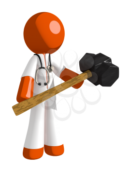 Orange Man doctor Man Holding Giant Sledge Hammer