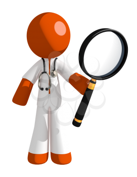 Orange Man doctor Holding Magnifying Glass