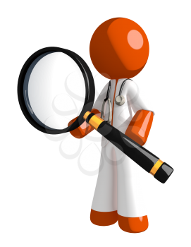 Orange Man doctor Standing with Magnifying Glass
