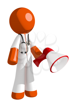 Orange Man doctor Holding Megaphone and Standing