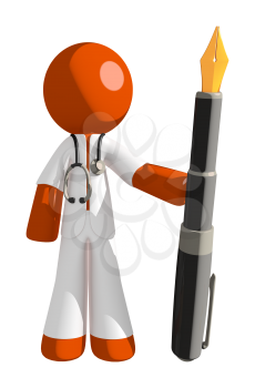 Orange Man doctor Holding Fountain Pen