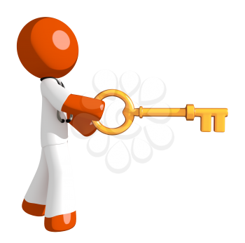 Orange Man doctor Inserting Key