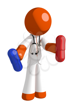Orange Man doctor Holding Pills