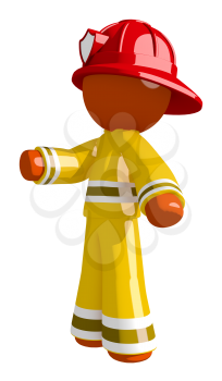 Orange Man Firefighter Pointing Left