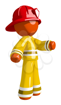 Orange Man Firefighter Pointing Right