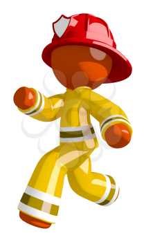 Orange Man Firefighter Running to Scene of Fire