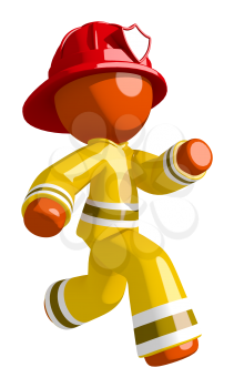 Orange Man Firefighter Running to Scene of Fire Right