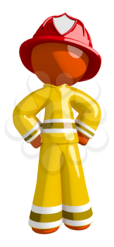 Orange Man Fireman with Hands on Hips