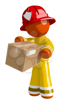 Orange Man Firefighter Delivering Box