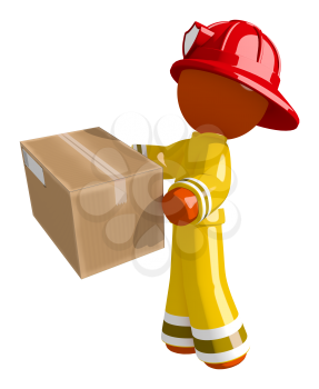 Orange Man Firefighter Delivering Box Left