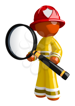 Orange Man Firefighter Holding a Really Big Magnifying Glass
