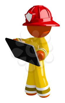 Orange Man Firefighter with Tablet