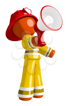 Orange Man Firefighter Shouting Into Megaphone