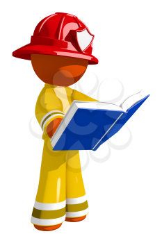 Orange Man Firefighter Reading Book