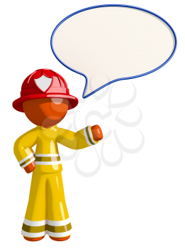 Orange Man Firefighter with Word Bubble