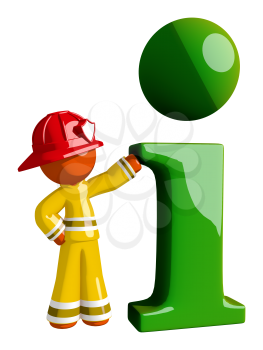 Orange Man Firefighter With Giant Info Symbol