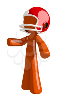 Football player orange man gesturing to the side in an invitation