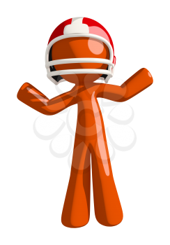 Football player orange man waving arms in confusion