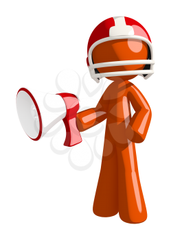 Football player orange man sports commentator  or announcer holding a bullhorn