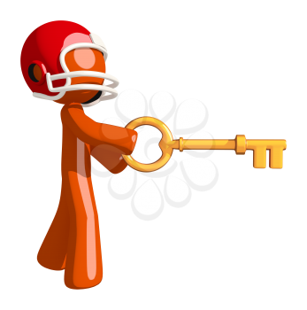 Football player orange man unlocking the key to constant wins.