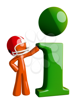 Football player orange man game info icon.