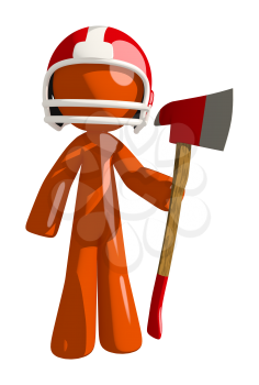 Football player orange man Holding Ax