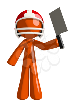 Football player orange man ready to cut competition to pieces with his handy meat cleaver.