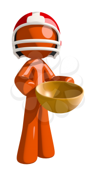 Football player orange man holding an empty bowl