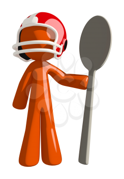 Football player orange man holding giant spoon