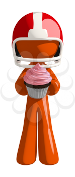 Football player orange man presenting a cupcake. Not very masculine if you ask me.