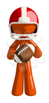 Football player orange man holding a football.