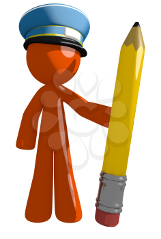 Orange Man postal mail worker  Holding Giant Pencil